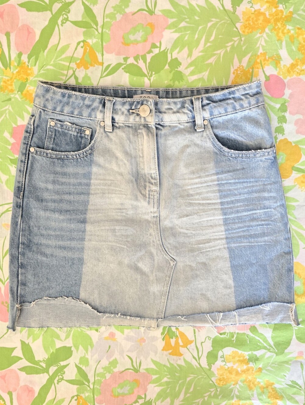 Two Tone Distressed Denim Miniskirt